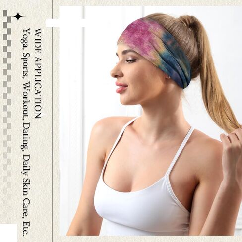 6 Pack Boho Headbands for Women Tie Dye Short Head Bands for Women's Hair Elastic Twist Knotted Head Wraps Soft Fabric Head Bands Yoga Running Workout Bandanas Headbands Accessories in Kuwait