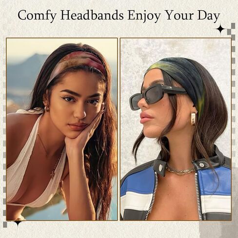 6 Pack Boho Headbands for Women Tie Dye Short Head Bands for Women's Hair Elastic Twist Knotted Head Wraps Soft Fabric Head Bands Yoga Running Workout Bandanas Headbands Accessories in Kuwait