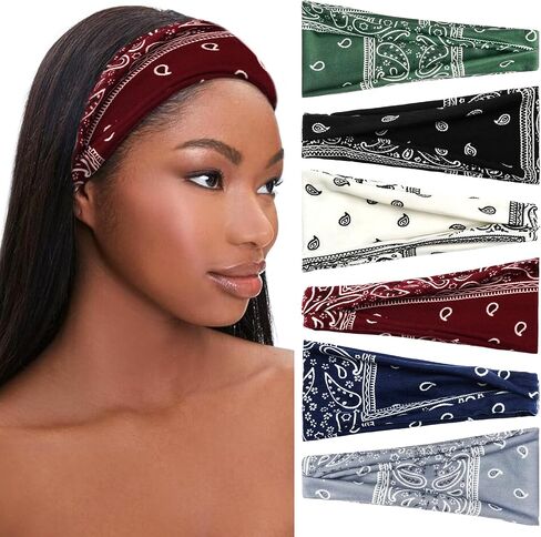 6 Pack Boho Headbands for Women Tie Dye Short Head Bands for Women's Hair Elastic Twist Knotted Head Wraps Soft Fabric Head Bands Yoga Running Workout Bandanas Headbands Accessories in Kuwait