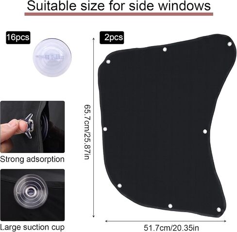 2pcs Semi Truck Window Shades, Black Polyester Pongee Side Window Sun Shade with 16 Suction Cup Window Shades for Vehicles Semi Truck in Saudi Arabia