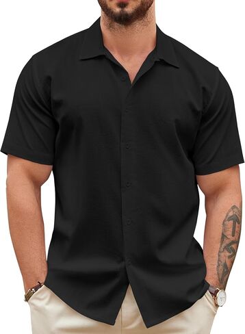 COOFANDY Men's Casual Button Down Shirts Short Sleeve Wrinkle-Free Summer Beach Wear in Saudi Arabia