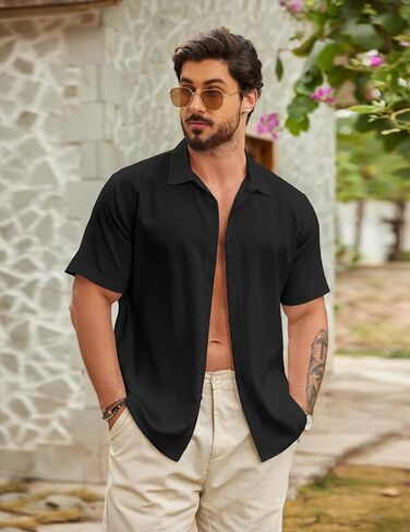 COOFANDY Men's Casual Button Down Shirts Short Sleeve Wrinkle-Free Summer Beach Wear in Saudi Arabia