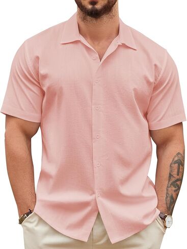 COOFANDY Men's Casual Button Down Shirts Short Sleeve Wrinkle-Free Summer Beach Wear in Saudi Arabia