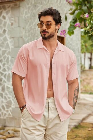 COOFANDY Men's Casual Button Down Shirts Short Sleeve Wrinkle-Free Summer Beach Wear in Saudi Arabia