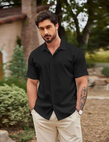 COOFANDY Men's Casual Button Down Shirts Short Sleeve Wrinkle-Free Summer Beach Wear in Saudi Arabia