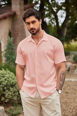 COOFANDY Men's Casual Button Down Shirts Short Sleeve Wrinkle-Free Summer Beach Wear in Saudi Arabia