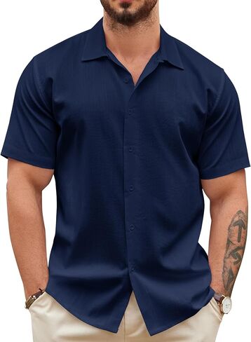 COOFANDY Men's Casual Button Down Shirts Short Sleeve Wrinkle-Free Summer Beach Wear in Saudi Arabia