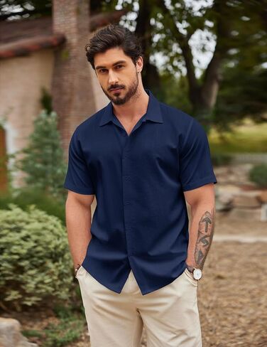 COOFANDY Men's Casual Button Down Shirts Short Sleeve Wrinkle-Free Summer Beach Wear in Saudi Arabia