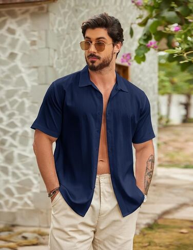 COOFANDY Men's Casual Button Down Shirts Short Sleeve Wrinkle-Free Summer Beach Wear in Saudi Arabia