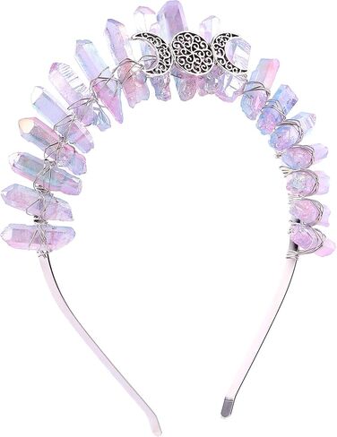 Bubbmi Women Black Crystal Crown Headband, Raw Quartz Tiara Moon Goddess Witch Wiccan Headpiece for Halloween Cosplay Masquerade Party in Kuwait