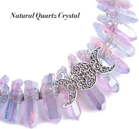 Bubbmi Women Black Crystal Crown Headband, Raw Quartz Tiara Moon Goddess Witch Wiccan Headpiece for Halloween Cosplay Masquerade Party in Kuwait