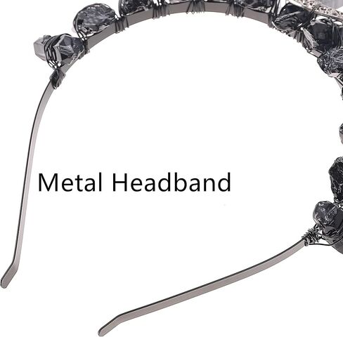 Bubbmi Women Black Crystal Crown Headband, Raw Quartz Tiara Moon Goddess Witch Wiccan Headpiece for Halloween Cosplay Masquerade Party in Kuwait