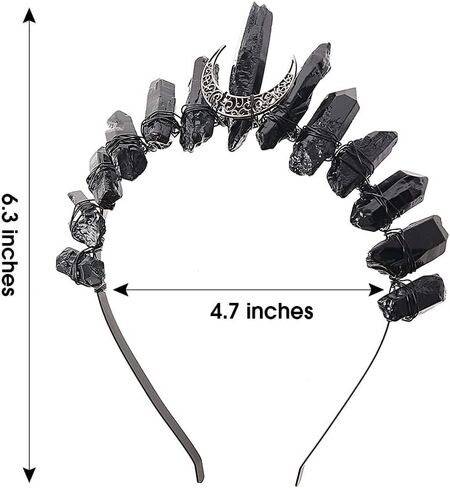 Bubbmi Women Black Crystal Crown Headband, Raw Quartz Tiara Moon Goddess Witch Wiccan Headpiece for Halloween Cosplay Masquerade Party in Kuwait