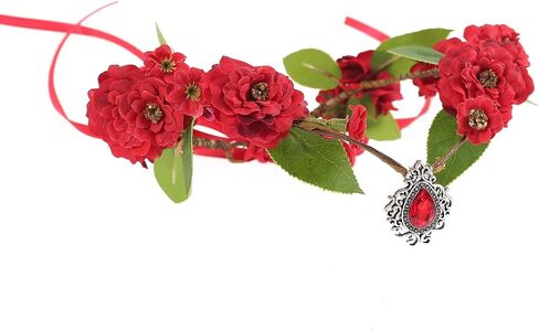 Bubbmi Elf Costume Flower Crown Headband with Pendant, Woodland Forest Crown Fairy Goddess Tiara, Festival Party Headpiece for Women in Kuwait