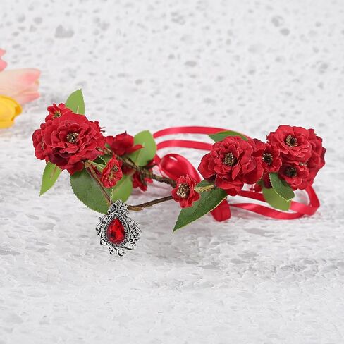 Bubbmi Elf Costume Flower Crown Headband with Pendant, Woodland Forest Crown Fairy Goddess Tiara, Festival Party Headpiece for Women in Kuwait