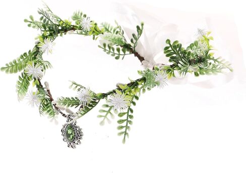 Bubbmi Elf Costume Flower Crown Headband with Pendant, Woodland Forest Crown Fairy Goddess Tiara, Festival Party Headpiece for Women in Kuwait