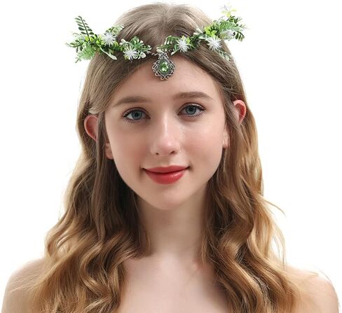 Bubbmi Elf Costume Flower Crown Headband with Pendant, Woodland Forest Crown Fairy Goddess Tiara, Festival Party Headpiece for Women in Kuwait