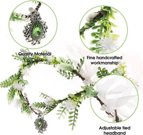 Bubbmi Elf Costume Flower Crown Headband with Pendant, Woodland Forest Crown Fairy Goddess Tiara, Festival Party Headpiece for Women in Kuwait