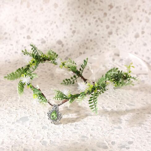 Bubbmi Elf Costume Flower Crown Headband with Pendant, Woodland Forest Crown Fairy Goddess Tiara, Festival Party Headpiece for Women in Kuwait