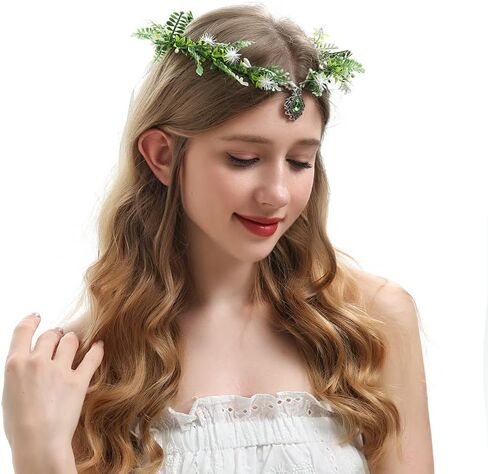 Bubbmi Elf Costume Flower Crown Headband with Pendant, Woodland Forest Crown Fairy Goddess Tiara, Festival Party Headpiece for Women in Kuwait