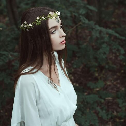 Bubbmi Elf Costume Flower Crown Headband with Pendant, Woodland Forest Crown Fairy Goddess Tiara, Festival Party Headpiece for Women in Kuwait