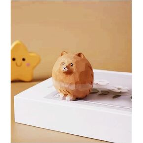 Small Carved Wooden Pomeranian Dog Figurines, Handmade Ball Pomeranian Sculpture Craft Set, 1.97" Cute Pomeranian Statues Home Decor Art Carving Work，Wooden Dog Decoration