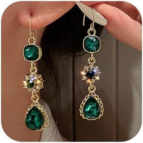 Emerald Green Earrings Emerald Green Crystal Dangle Earring Drop Earrings Wedding Bridal Women (Style 2)