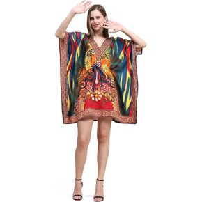 Women's Kaftan New Years Dress Beach Cover Up Tribal Ethnic Print Plus Size V-Neck Loose Kimono Midi Free Size Dress