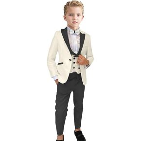 ProPoFol Boys Tuxedo Suit 3 Piece Jacquard Slim Fit Suits for Boys Peak Lapel Kids Formal Suits for Wedding Jacket Vest Pants