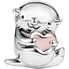 Lovely Otter Charms for Bracelets Rose Gold Pltaed Heart Charm Beads Birthday Gifts for Women Compatible with Pandora Charms Bracelets