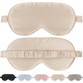 Silk Eye Mask for Sleep with Adjustable Strap for Women/Men/Adults Large 100% Mulberry Silk Sleeping Mask for Travel/Plane/Side Sleeper,Light Blue