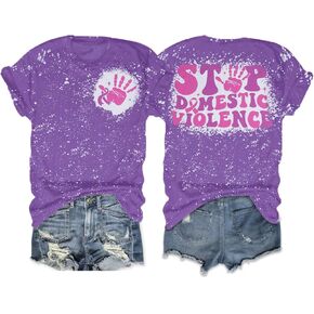 Stop Domestic Violence Shirt Women: Domestic Violence Awareness T-Shirt Purple Ribbon Shirts Domestic Abuse Tee Tops