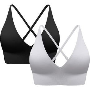 Bralette for Women Removable Padded Sports Strappy Bra Yoga Seamless V Neck Triangle Wireless Longline
