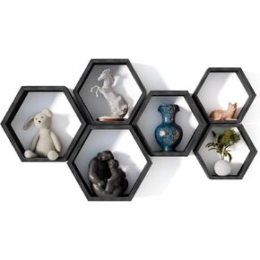 Hexagon Floating Shelves Set of 6 Honeycomb Shelves for Wall, Wooden Hexagon Shelves for Farmhouse Storage, Sturdy Elegant & Geometric octagon shelf for office, Kids, DIY & Hallway Wall Decor
