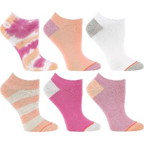 BEARPAW Womens 6-Pair Pack Fashion Tie Dye and Stripe No Show Low Cut Ankle Sneaker Socks