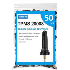 Riseuvo 50Pcs TPMS 20008 Sensor Valve Stem Rubber Snap-in Valves, Tubeless Valve Stems 0.453 inch Rim Holes Replacement for Standard Vehicle Tires