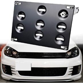 Front Tow Hook License Plate Relocator Holder Mount Bracket Compatible with VW 2010-2014 Golf, 2006-2009 R32 GTI, MK5 MK6, 2005-2010 Jetta, 2011-2014 Jetta Sportwagon, EOS