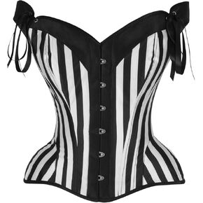 Daisy corsets Womens Top Drawer Black/White Striped Steel Boned Corset W/Straps