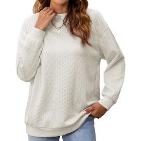Women Crewneck Sweatshirts Long Sleeve Textured Shirt Pullover for Fall Winter 2024 Trendy