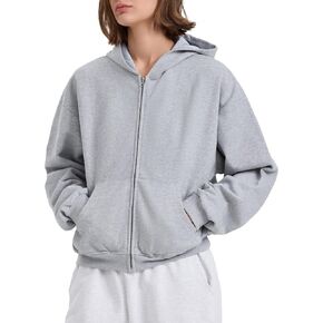 PrettyGuide Women's Zip Up Hoodies Casual Long Sleeve Fleece Cropped Sweatshirts Jackets with Pocket