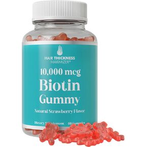 Biotin 10000mcg Gummies - Gelatin Free, Vegan Biotin Chewables for Hair Skin and Nails. Supports Hair Growth + Thicker Hair, Radiant Skin and Nails. Strawberry Flavored Biotin Gummy for Women and Men