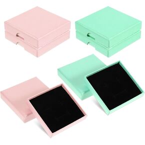 4Pcs Jewelry Gift Boxes, 3.15x3.15x0.6 Inch Small Jewelry Box Cardboard Gift Box with Lids for Bracelets Necklaces Earrings Rings Square Jewelry Organizer Box for Birthday Wedding (Pink Blue) in Saudi Arabia