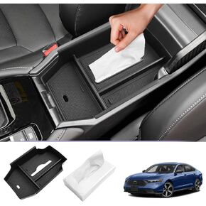 LUWU Center Console Organizer Compatible with 2023 2024 Honda Accord LX/EX, Accord Hybrid Sport/EX-L/Sport-L/Touring Console Organizer Tray Armrest Storage w/Tissue Box 2024 Honda Accord Accessories