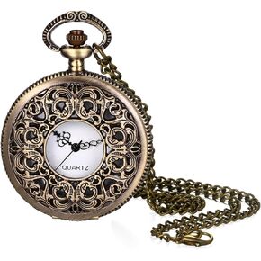 Avaner Women's Quartz Pocket Watches: Half Hunter Bronze Arabic Numeral Pocket Watches with Chain