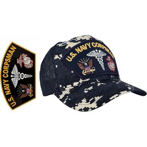 HAWKINS MILITARY MERCHANTS Navy Corpsman Hat Digital Blue Mesh Back + ملصق مجاني