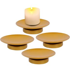 TIED RIBBONS Plate Candle Holders 4 pcs Gold Candle Holders for Christmas Decorations Iron Candle Holders for Halloween Modern Candle Holders for Pillar Candles Living Room Table Centerpiece