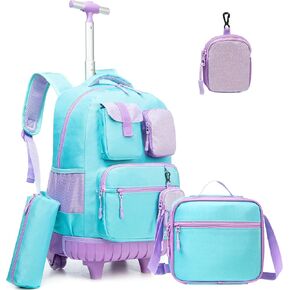 Rolling Backpacks for Kids with Wheels Backpack for School Girls Teen with Lunch Bag Pencil Case Backpack for Girls Bookbags Backpack Toddler Daycare School Bag Elementary