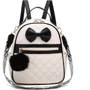 I IHAYNER Cute Little Backpack Purse with Bow Mini Backpack for Girls Teen Vegan Leather Pom Backpack Shoulder Bag for Women Black