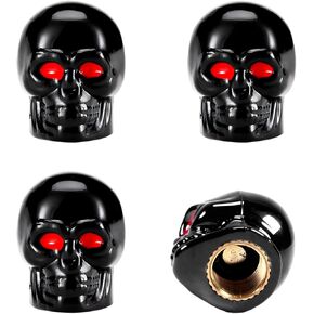 4 PCS Skull Style Valve Caps, Copper Red-Eyed Skull Tire Valve Protection Cover with Rubber Ring, Decorative Wheel Valve Cover for Car Motorcycle Bicycle, Car Accessories (Black) in Kuwait