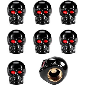 4 PCS Skull Style Valve Caps, Copper Red-Eyed Skull Tire Valve Protection Cover with Rubber Ring, Decorative Wheel Valve Cover for Car Motorcycle Bicycle, Car Accessories (Black)